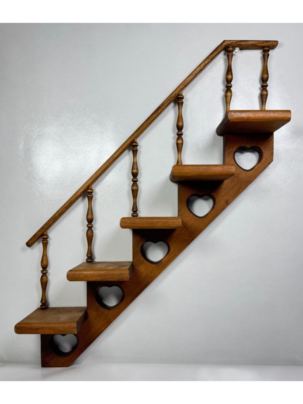 Country Wooden Staircase Wall Shelf Heart Knick Knack Display Rustic Grandma